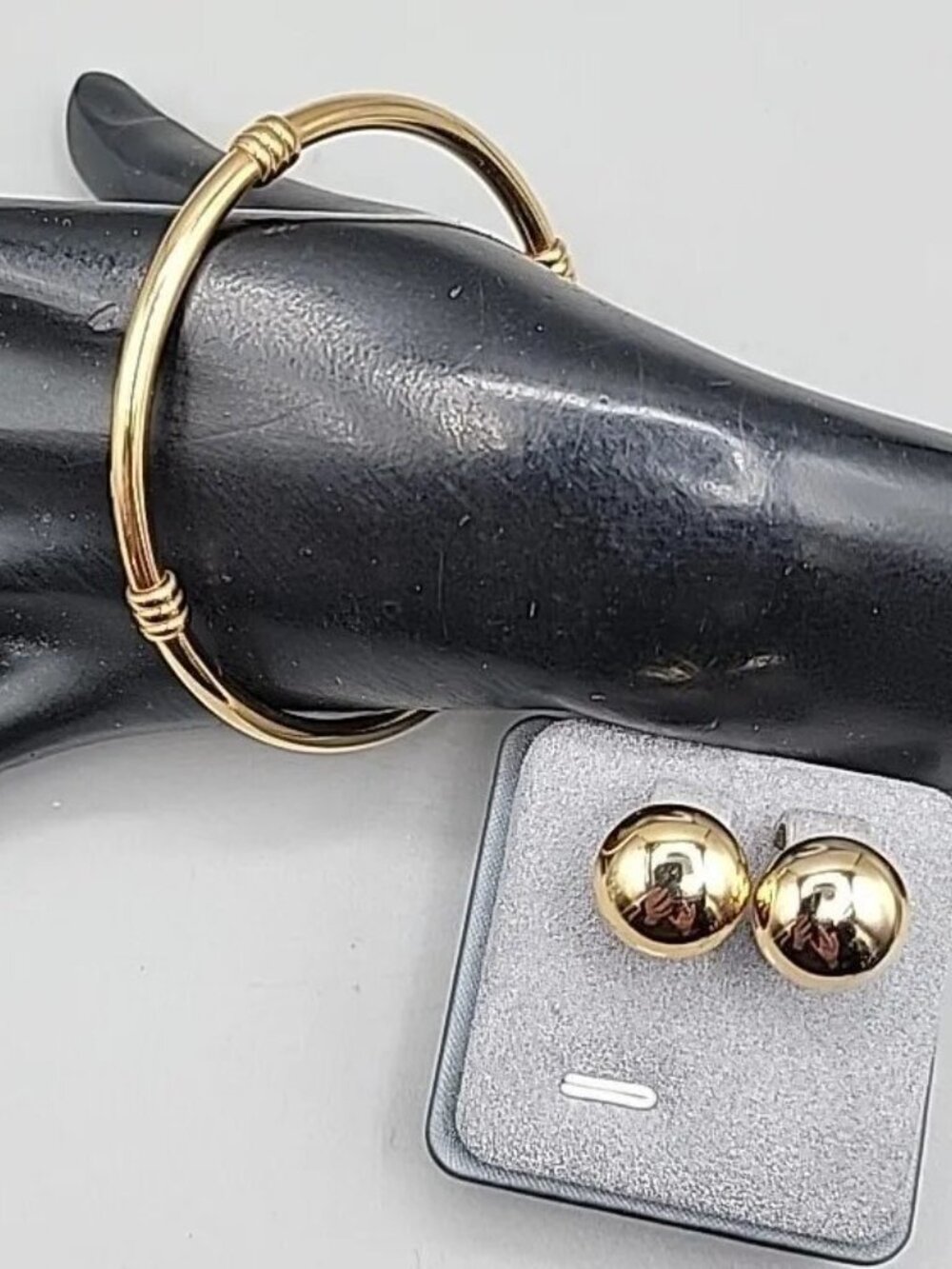 Vintage Pierre Balmain Paris Bangle 8.5" Bracelet & Post Earrings Gold Plated - Picture 4 of 9